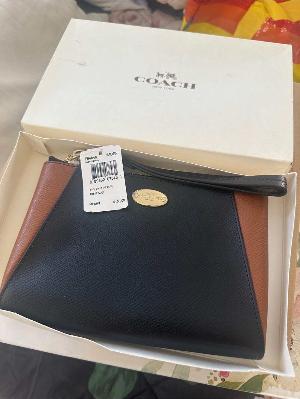 Coach Two-Tone Black and Brown Leather Wristlet